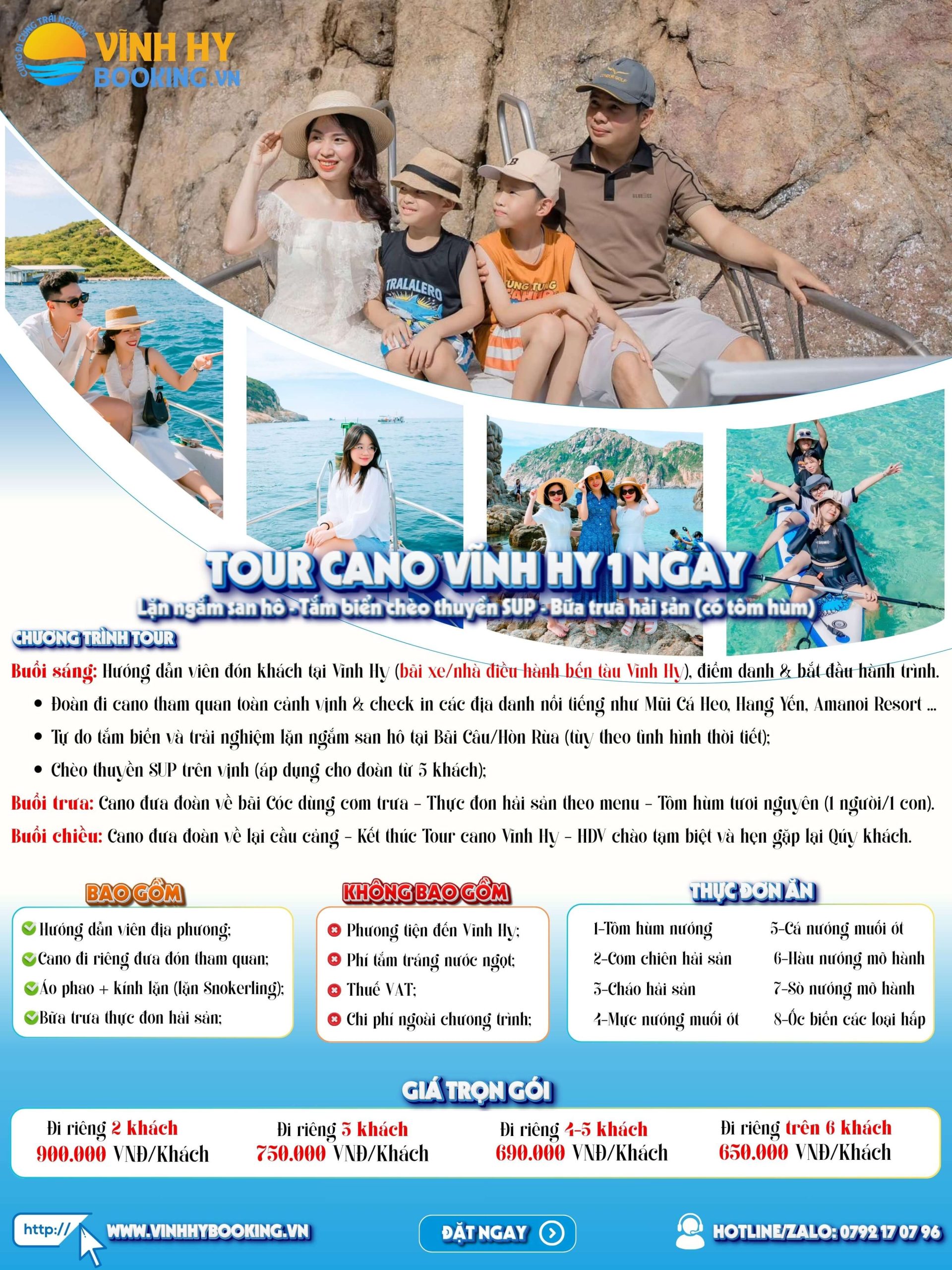 Lịch trình tour cano Vĩnh Hy 1 ngày 