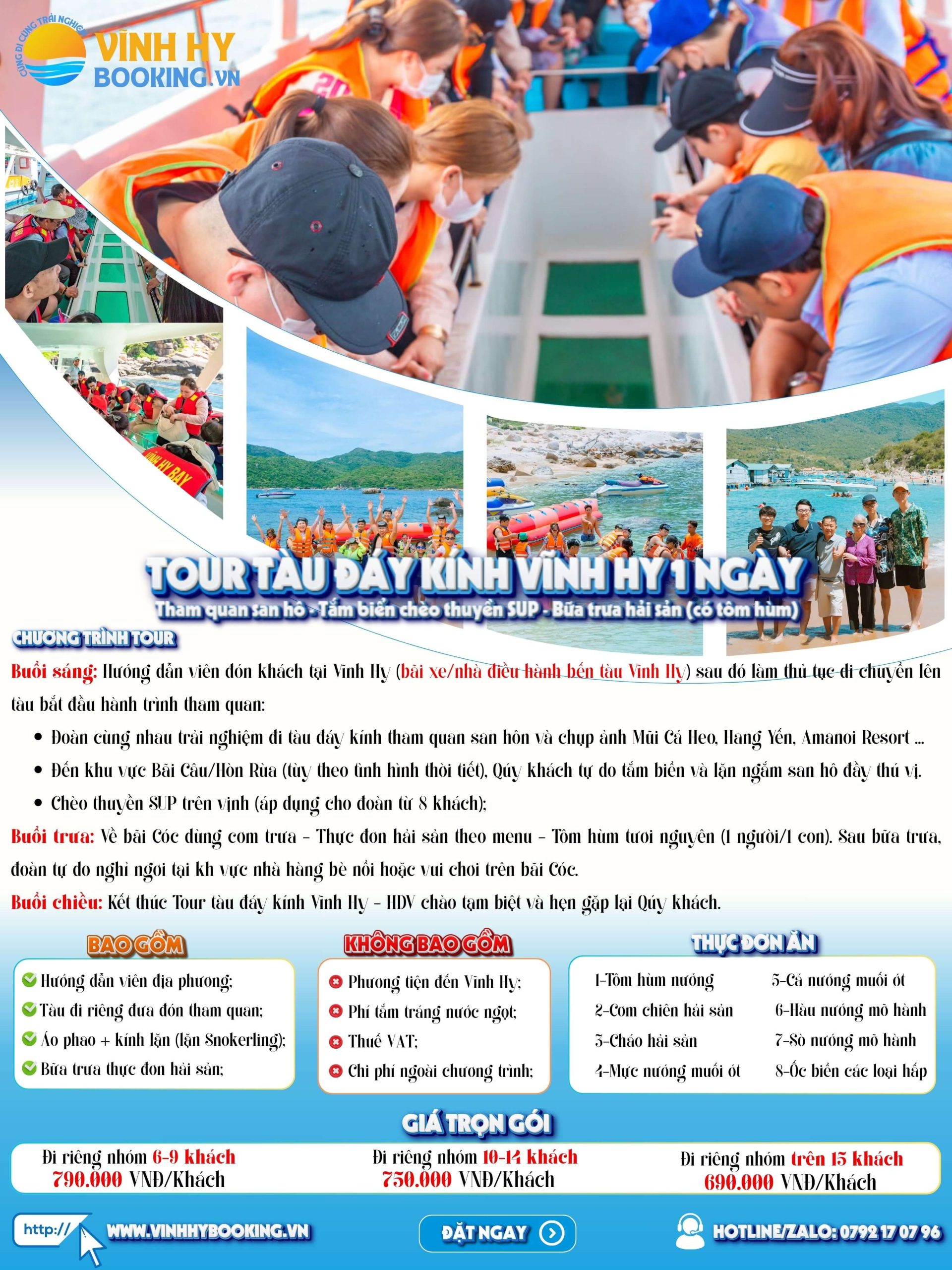 Lịch trình tour tàu đáy kính lặn ngắm san hô 1 ngày