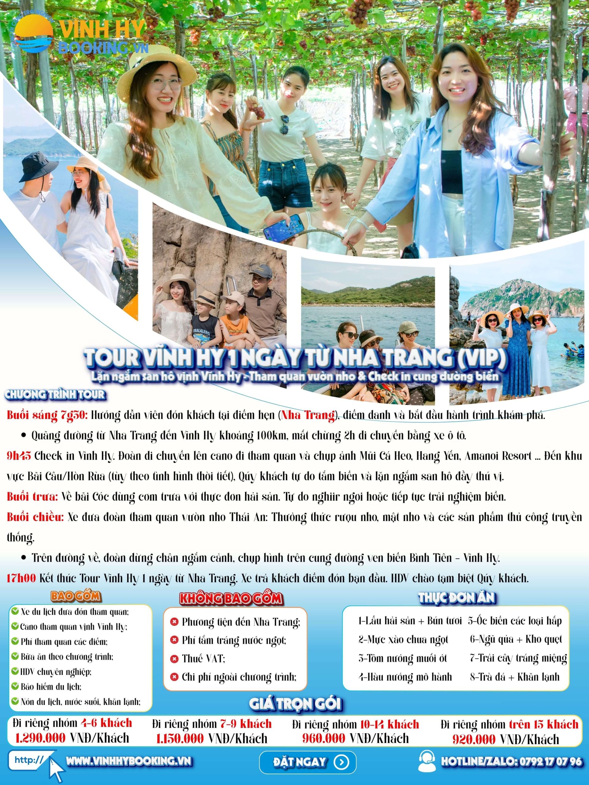 Lịch trình tour Vĩnh Hy 1 ngày từ Nha Trang