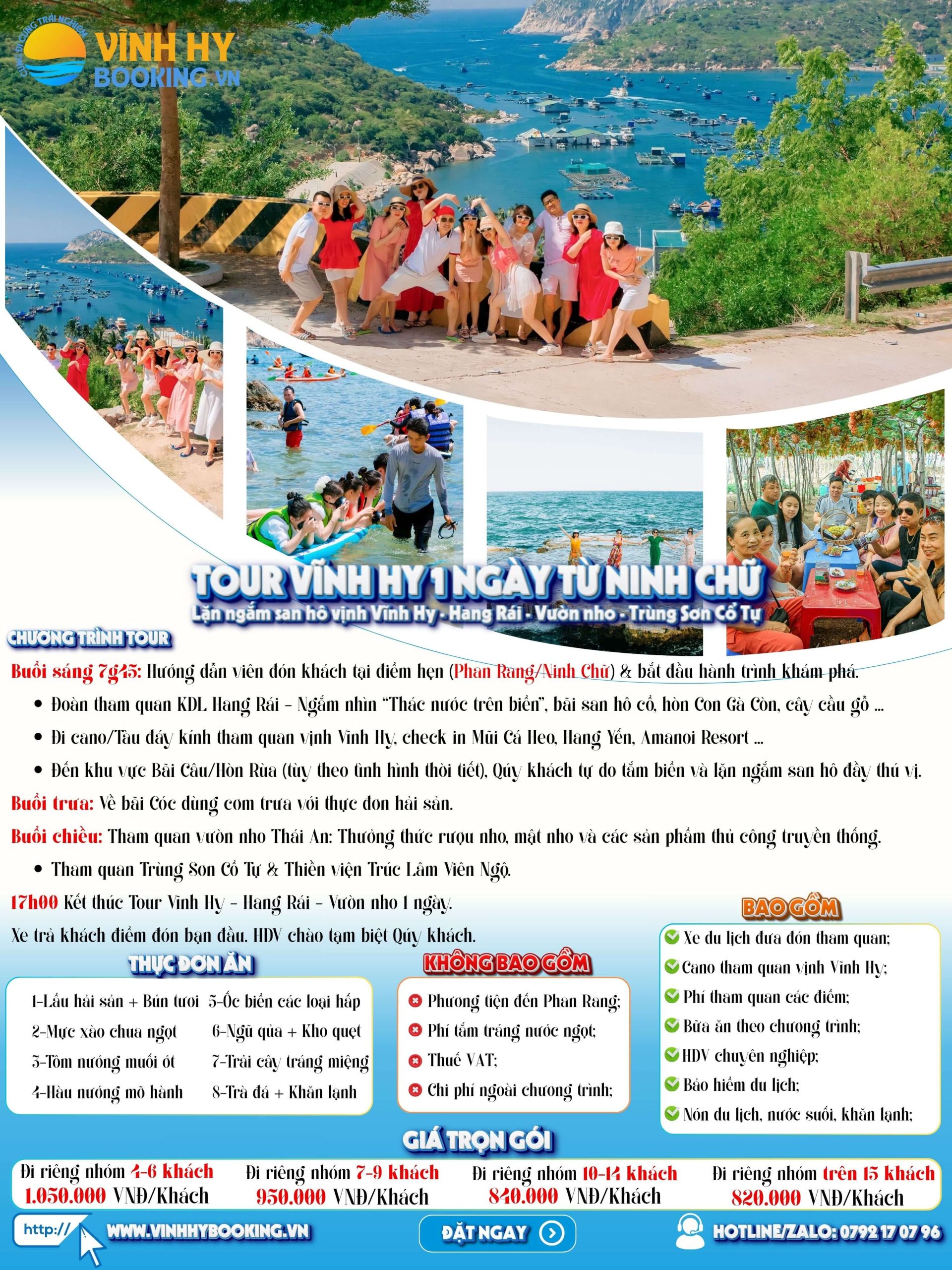 Lịch trình tour Vĩnh Hy 1 ngày từ Ninh Chữ/Phan Rang